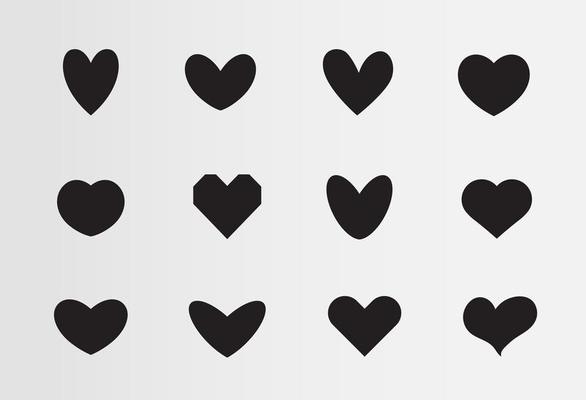 Love vector symbol, Set of black silhouettes of hearts, different icon set. Signs for Saint Valentines Day, decoration elements.