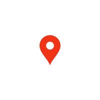 Location pin icon. Red pointer. Simple flat point template. Infographic design element for navigation app, place on map mark. Isolated vector illustration on white background.