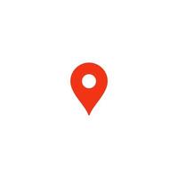 Location pin icon. Red pointer. Simple flat point template. Infographic design element for navigation app, place on map mark. Isolated vector illustration on white background.