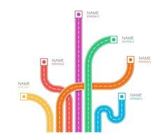 Vista superior del mapa de dirección de pistas de carretera, ilustración vectorial colorida sobre fondo blanco, elementos de infografía web. vector