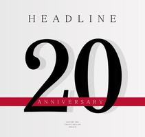 Plantilla de banner de 20 aniversario, plantilla de diseño de portada de revista, lanzamiento del vigésimo aniversario, cartel de cumpleaños empresarial, ilustración vectorial