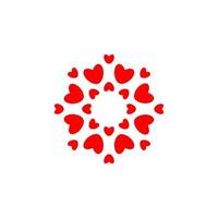 símbolo de amor. Corazones rojos en círculo, plantilla de logotipo redondo de elegancia simple. diseño de concepto para la decoración de bodas y día de San Valentín. emblema de vector aislado.