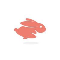 Pink Rabbit, fast running forward Hare, jumping Bunny. Wild animal icon. Simple silhouette logo template. Modern concept design for business. Isolated vector illustration on white background.