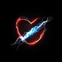 Thunderbolt in heart. Love and feelings associated with love. Abstract symbol of passion and love energy. Vector illustration.