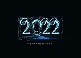 Happy New Year 2022 numbers Realistic blue lightning on black background for brochure, greeting card or calendar cover design template Vector illustration.