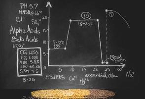 Beer Science. Black Board with Graph, Data and Specs with Different Malted Grain Colors. photo