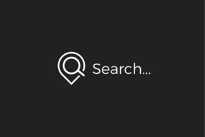 Place search icon, magnifying glass and map pointer sign, linear logotype. Search engine logo. Location finder, geo locate icon. Isolated vector illustration.