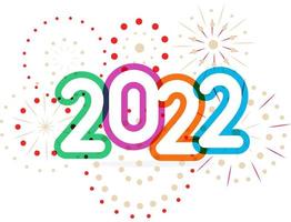 Tarjeta de celebración de feliz año nuevo, calendario de portada, pancarta, póster, números de color 2022 con fuegos artificiales, ilustración vectorial. vector