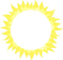 Sun icon. Sunny bright circle shape with rays. Summer sun shine brightly, flat simple logo template, concept design. Vector illustration on white background