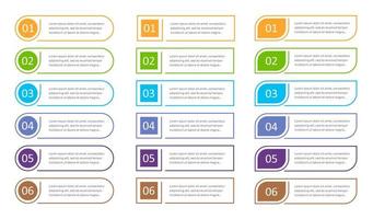 conjunto de botones de 6 pasos, elementos de infografía web, ilustración de vector de opciones.