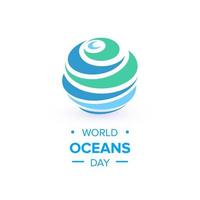 World Oceans Day design template. Ocean health protect graphic symbol. Nature care logo. Environment planet Isolated vector illustration.