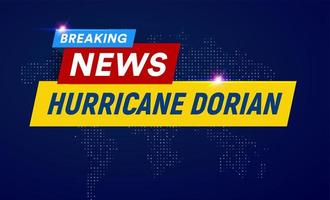 Dorian Hurricane cyclone on USA map, typhoon spiral storm over Florida, spin vortex on black background, breaking news TV flat vector illustration.