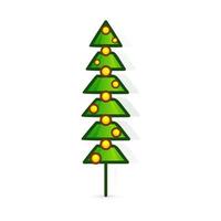 Christmas tree vector icon. Decorated tree in flat line art style. Green pine for design of greeting cards and invitations to New Year holidays and Christmas. Cartoon coniferous vector illustration.
