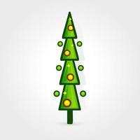 Christmas tree vector icon. Decorated tree in flat line art style. Green pine for design of greeting cards and invitations to New Year holidays and Christmas. Cartoon coniferous vector illustration.