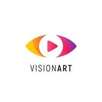 Abstract eye isolated icon on white background. Modern film and cinema flat colorful cartoon style vector logo concept. Play button for digital technology and media