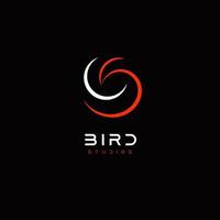 Plantilla de logotipo abstracto de aves para identidad empresarial, diseño de logotipo de gallina o paloma lineal moderno y elegante, emblema redondo, logotipo de vector aislado sobre fondo negro