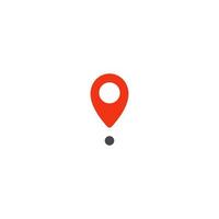 Location pin icon. Red pointer. Simple flat point template. Infographic design element for navigation app, place on map mark. Isolated vector illustration on white background.