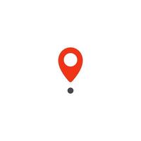 Location pin icon. Red pointer. Simple flat point template. Infographic design element for navigation app, place on map mark. Isolated vector illustration on white background.