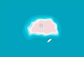 isla salvaje de arena en el océano azul con sombrilla, lugar solo de relajación, hermosa playa, isla paradisíaca, ilustración vectorial.