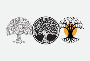 Trunk, root, and branches of tree vector round logo concept. Forest isolated icon on white background. Wisdom symbol for education graphic or business.