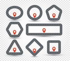 Isolated geometric pin logo set, road sign collection, location symbol, geometric shape map point vector illustration.