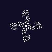 Abstract flower dots logo. Swirl, screw or rotation fan symbol. Windmill, church cross, medical cross, propeller, twisting spinner. Plus sign in point style. Octopus tentacles, vector illustration.