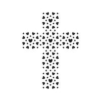 Christian symbol, black hearts cross icon. God is love sign. Church logo template. Isolated vector illustration.