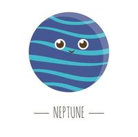 Vector Neptune illustration for children. Bright and cute flat picture of smiling planet isolated on white background. Space concept.