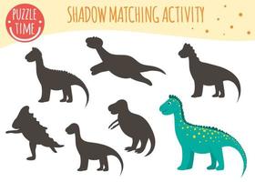 Shadow matching activity for children. Dinosaur topic. Cute funny smiling dinos. vector