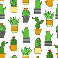 Cacti seamless pattern. Colored cactus repeat background. Vector houseplants icons
