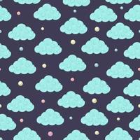 Vector seamless pattern with clouds and colored circles. Magical unicorn themed repeat background. Good for children textile, clothes, stationery, baby shower