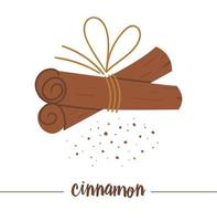 Vector cinnamon sticks tied together isolated on white background. Cute funny illustration of new year symbol. Christmas flat style traditional spice picture for decorations or design.