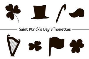 Vector set of St. Patrick Day silhouette symbols. National Irish holiday black icons isolated on white background.