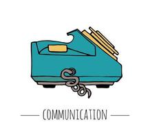 Vector vintage telephone. Retro illustration of wired rotary dial telephone. Old means of communication