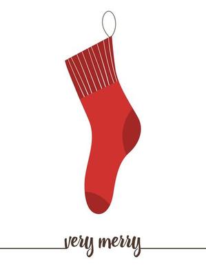 Vector red stocking for presents isolated on white background. Cute funny illustration of new year symbol. Christmas flat style traditional picture for decorations or design.