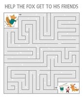 Winter maze for children. Preschool Christmas activity. New Year puzzle game with animals. Help the fox get to his friends.Winter maze for children. Preschool Christmas activity. New Year puzzle game vector