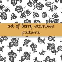 Vector seamless pattern of hand drawn black and white north berries. Repeating background with blueberry, cranberry and cloudberry