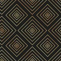 Vector seamless geometric pattern with golden diamond on black background. Repeat backdrop with optical illusion. Trendy glittering wallpaper.