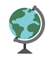 Vector flat illustration of a globe on a stand. World sphere map model isolated on white background. Vacation or school infographic element.