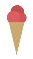 vector ilustración de cono de helado plano. icono de postre frío. Sorbete rojo con textura plana aislado sobre fondo blanco.