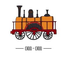 ilustración vectorial de motor retro. Prediseñadas de tren vintage aislado sobre fondo blanco. imagen de estilo de dibujos animados de viejos medios de transporte para niños vector