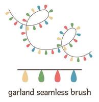 Vector garland seamless brush isolated on white background. Cute funny illustration of new year symbol. Christmas flat style repeating border for decorations or design.