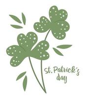 Vector flat clover leaf illustration. Cute spring icon. St. Patrick day symbol. Irish national holiday concept. Green plant clip art isolated on white background.