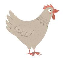 Vector funny hen isolated on white background. Spring, Easter or farm funny illustration. Cute bird icon