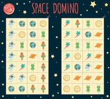 Space domino for children. Board game with planet, earth, sun, rocket, alien, UFO, star.  Matching activity for early education vector