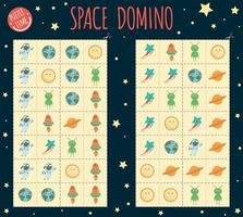 dominó espacial para niños. juego de mesa con planeta, tierra, sol, cohete, extraterrestre, ovni, estrella. actividad de emparejamiento para la educación temprana vector