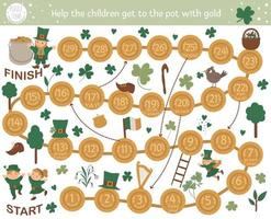 Saint Patrick Day adventure board game for children with sports and activities. Educational spring holiday boardgame. Help the children get to the pot with gold. vector