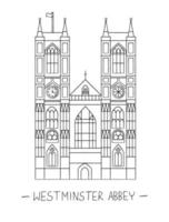 Vector illustration of London sights. London city symbol isolated on white background. Westminster abbey in line art style