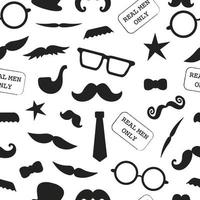 patrón transparente de vector de accesorios de cabina de fotos. Fondo repetitivo de bigote, gafas, pipa, sombrero, moño, corbata para vacaciones o fiesta. telón de fondo de la temporada de bigote. fondo de hombres reales para el día del padre