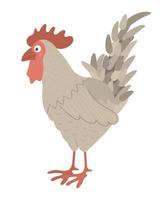 Vector funny cockerel isolated on white background. Spring, Easter or farm funny illustration. Cute bird icon